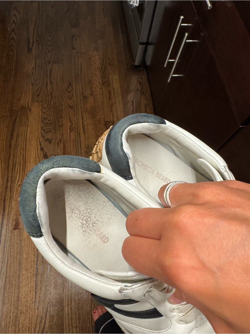 Veronica Beard Valentina White Sneakers with Tan Platform and Navy Accents - Picture 5 of 10